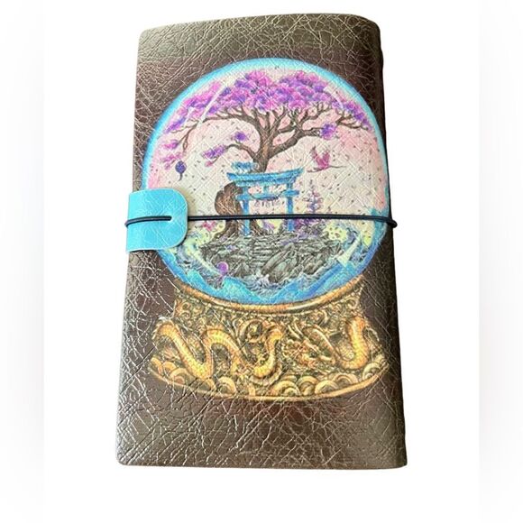 Crystal Ball & Bonsai Tree Faux Leather Reusable Travelers Notebook 8x4.5” - Picture 2 of 8